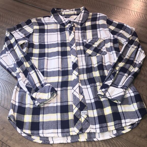 Rails Really Soft Hunter Flannel Shirt Perfectly Positioned Pocket Blue Yellow - Picture 3 of 17